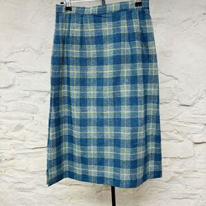 Vintage 70s Wool (Blend?) Blue A-Line Midi Skirt Blue Handmade Tweed Flannel